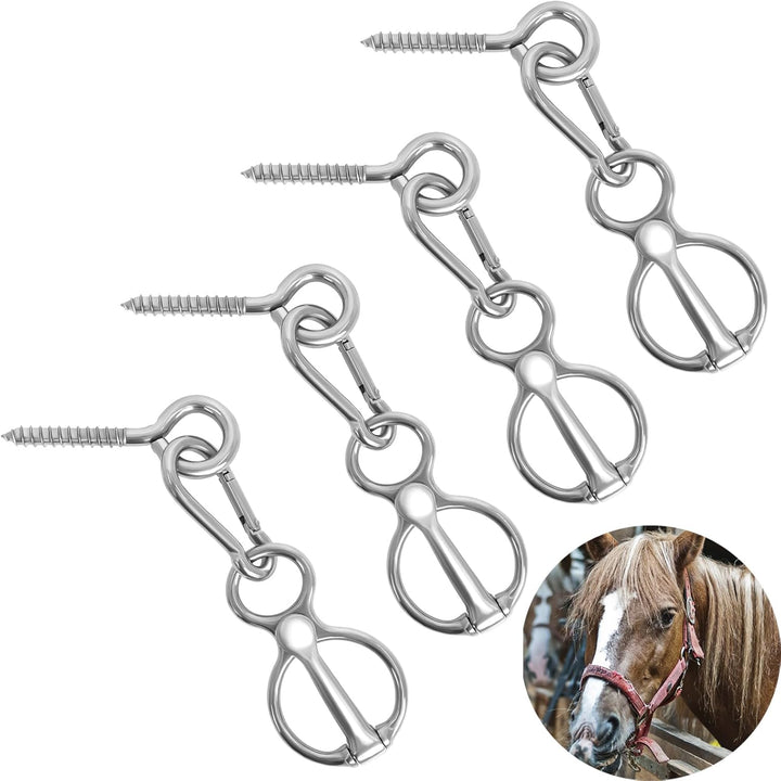 Horse Tie Ring, Upgraded 4 Sets Horse Tack and Supplies, 304 Stainless Steel Safe Horse Accessories Training Equipment with Eye Bolt and Snaps Saddle