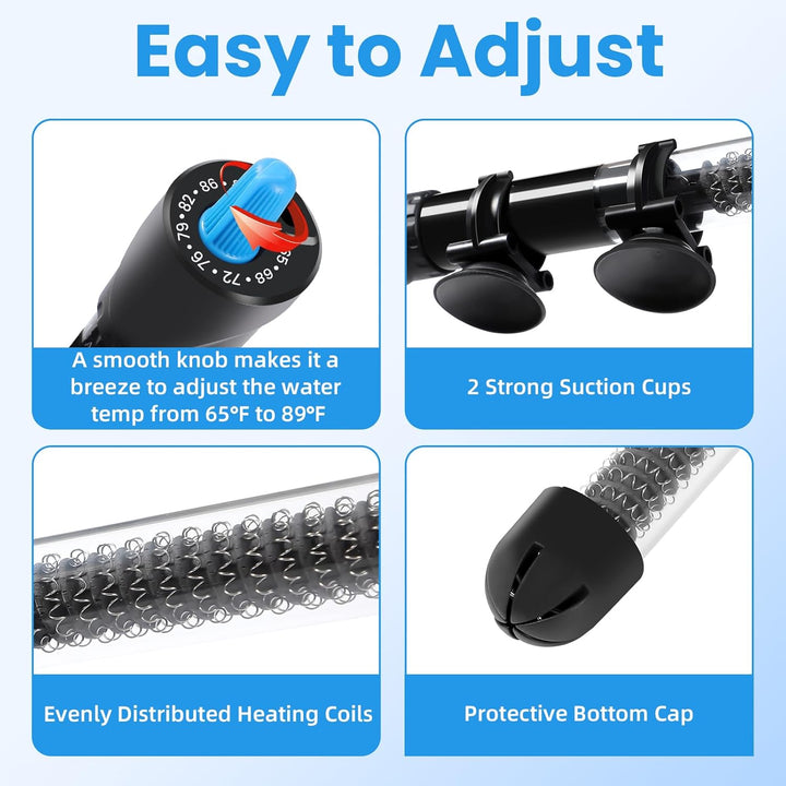 Aquarium Heater, 50W Fish Tank Heater, Adjustable Submersible Water Thermostat with Thermometer