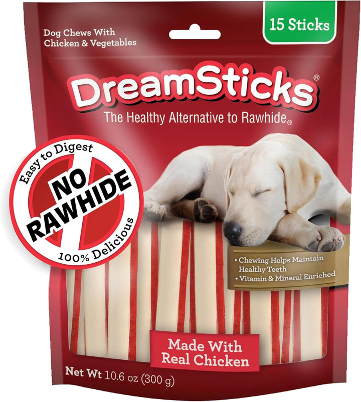 Dreamsticks with Real Chicken Chews for Dogs, 15 Count, These Easy-To-Digest Rawhide-Free Chews Are a Dog’S Favorite Distraction