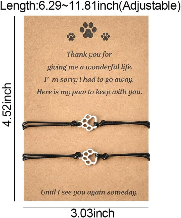 Memorial Bracelet for Pet Loss - Sympathy Paw Print Friendship Bracelets for 2 - Remembrance Gifts for Cat & Dog Lovers