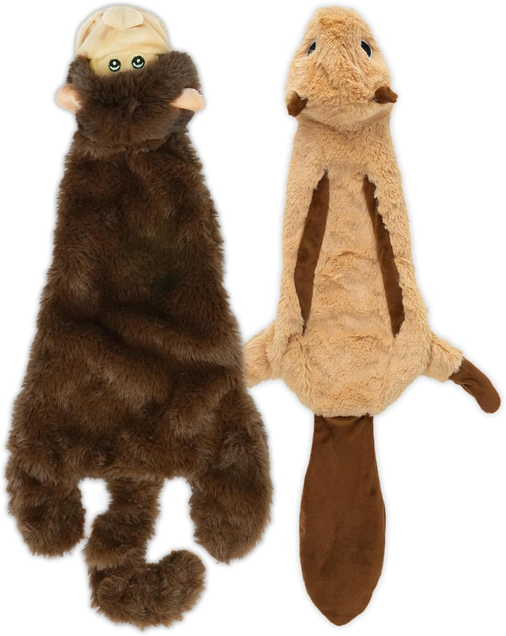 2-In-1 Stuffless Squeaky Dog Toys with Soft, Durable Fabric for Small, Medium, and Large Pets, No Stuffing for Indoor Play, Supports Active Biting and Play - 4 Figures, Small