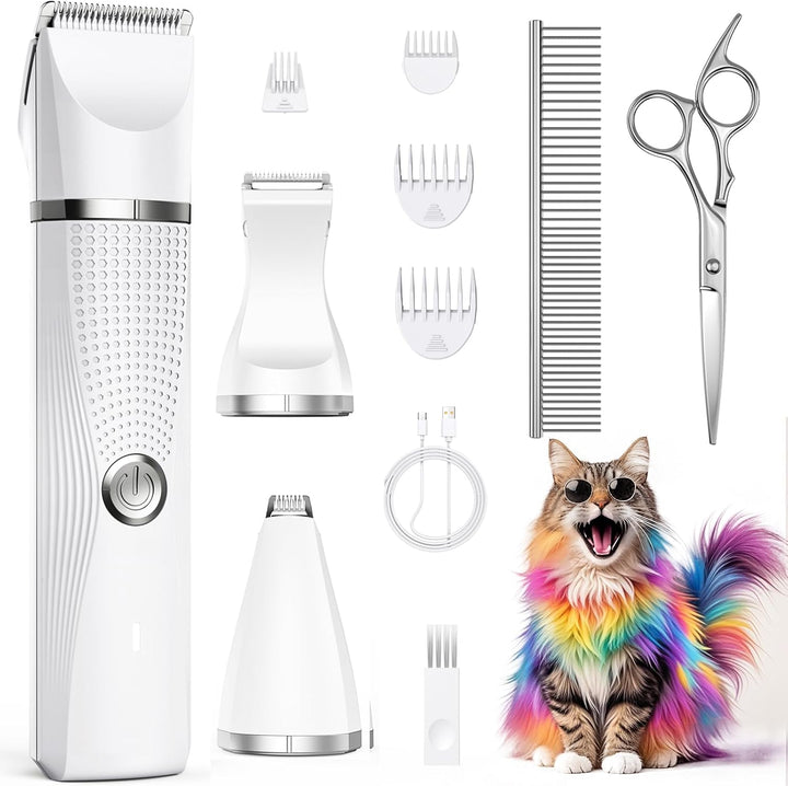 Cat Grooming Clippers Kit with Paw Trimmer, 3 in 1 Electric Pet Hair Trimmer Supplies for Thick Matted Hair, Heavy Coat Butt Shaver Cat Razor Fur Trimmer for Dogs at Home