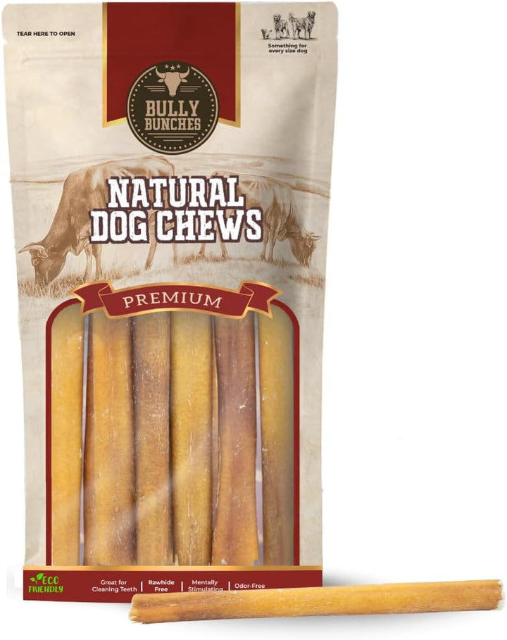 Premium 6 Inch Standard Odor-Free Bully Sticks for Small to Medium Dogs & Puppies - Long Lasting Chews for Oral Care - All Natural, 100% Beef Dog Treats, Rawhide Free (5 Pack)