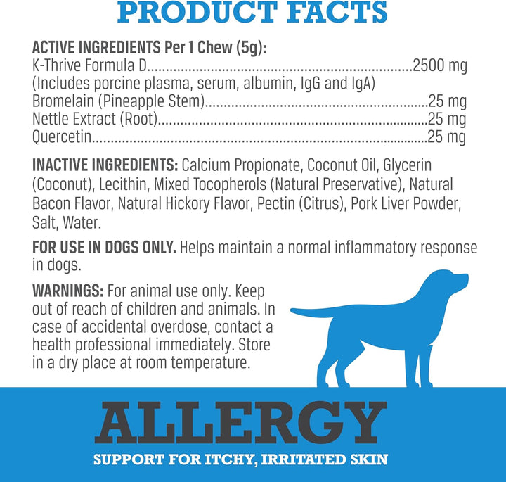 Dog Allergy Relief Chews – Plasma-Powered Soft Chews for Dogs – Grain-Free, Natural Blood Protein Supplements – Anti-Itch, Skin & Allergy Relief – 60 Chews, Made in the USA