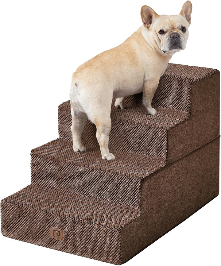Dog Stairs for Bed 18" H, 4-Step Dog Steps for High Bed, Pet Steps for Small Dogs and Cats, Non-Slip Balanced Pet Ramp Indoor, Grey