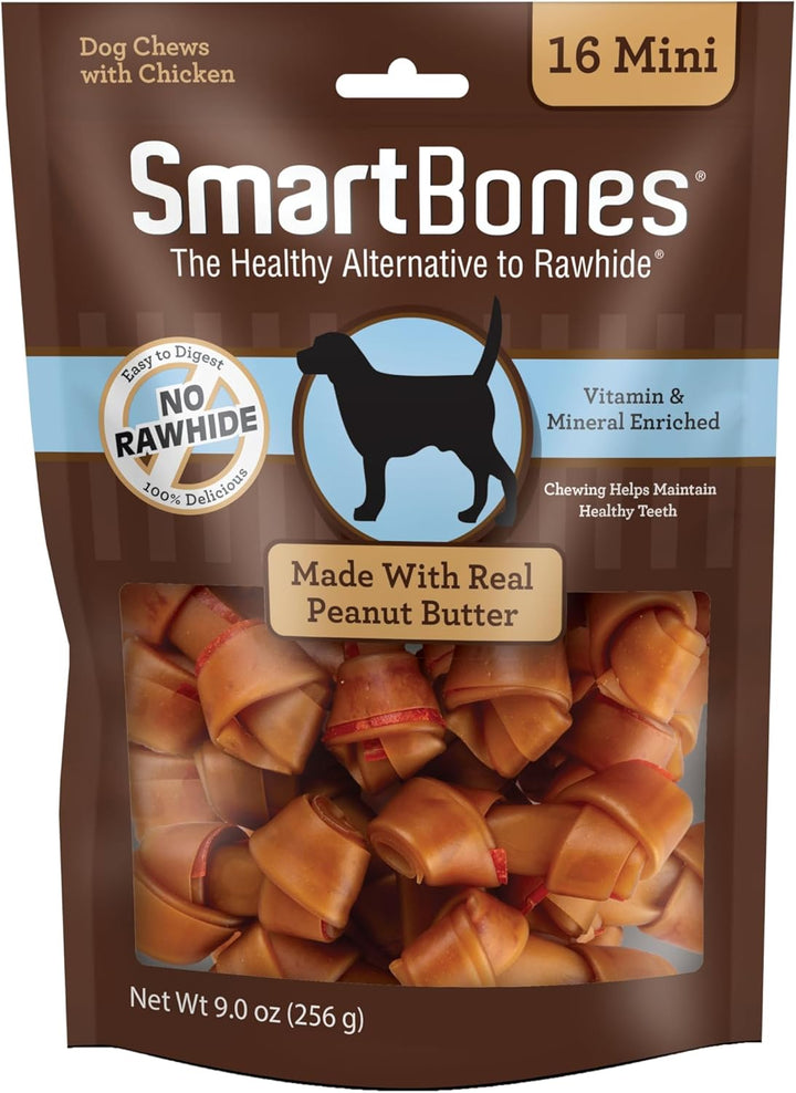 Medium Chews with Real Peanut Butter Rawhide- Free Chews for Dogs, 4 Count