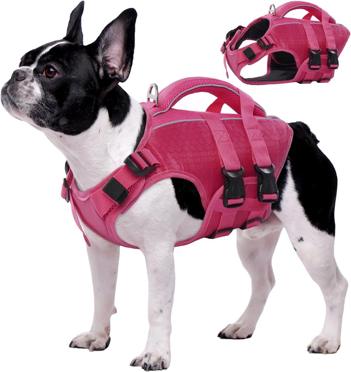 Dog Life Jacket High Flotation, Reflective Dogs Life Vest for Swimming Boating, Adjustable Small Medium Large Dog Lifejacket, Lightweight Dogs Life Preserver Rescue Handle Spring Summer Pool