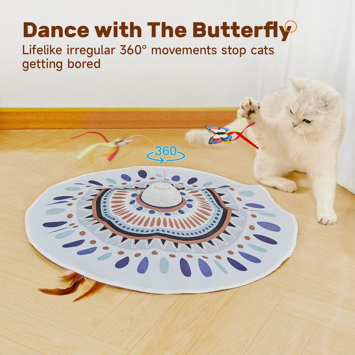 Cat Toys Chargeable, 3In1 Hide and Seek for Kittens, Interactive Automatic Play, Fluttering Butterfly, Moving Wand Feather, Indoor Kitty Exercise 22.8 Inch Cover for All Breeds