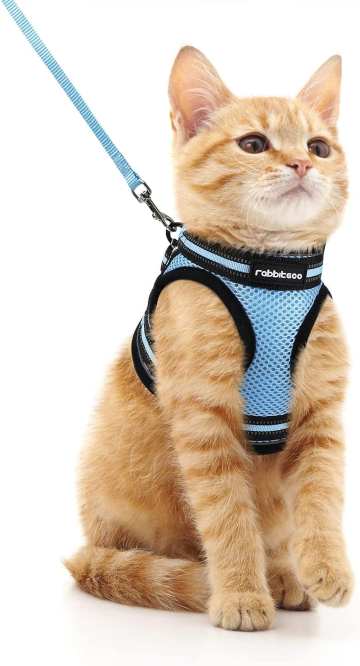 Cat Harness and Leash Set for Walking Escape Proof, Adjustable Soft Kittens Vest with Reflective Strip for Cats, Comfortable Outdoor Vest, Black, S