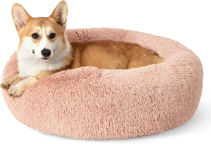 Calming Dog Bed Medium Size Dog - Donut Washable Medium Pet Bed, 30 Inches Anti-Slip round Fluffy Plush Faux Fur Cat Bed, Fits up to 45 Lbs Pets, Camel
