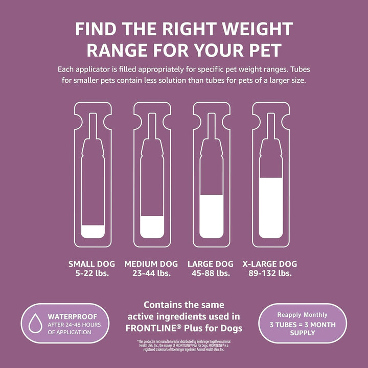 Flea and Tick Topical Treatment for Large Dogs (45-88 Lbs), Unscented, 6 Count (Previously Solimo)