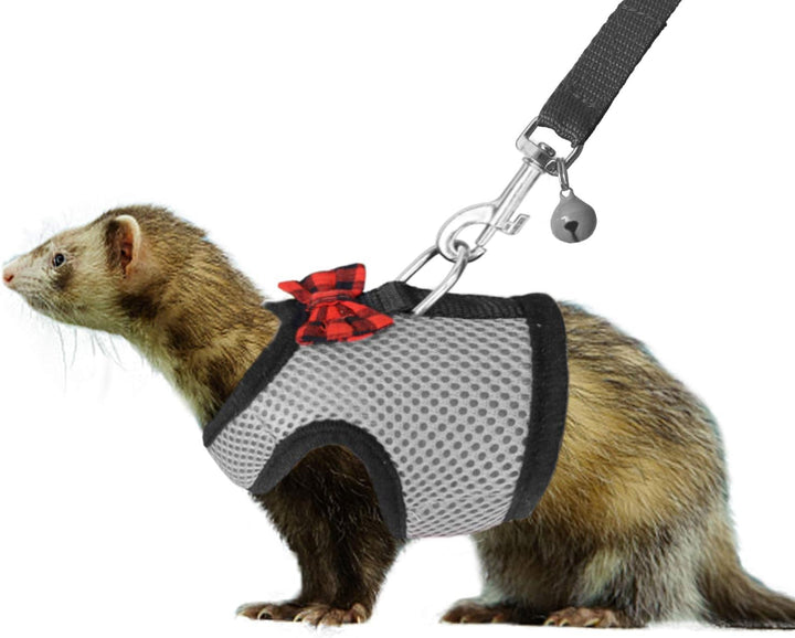 Animal Harness and Leash - Soft Mesh Pet Harness with Safe Bell, No Pull Comfort Padded Vest for Small Pet Black S