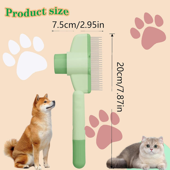 Cat Comb Dog Comb Pet Hair Removal Tool Flea for Cats and Dog Lice Cat Brush with Release Button Self-Cleaning with Long & Short Stainless Steel Metal Teeth for Shedding