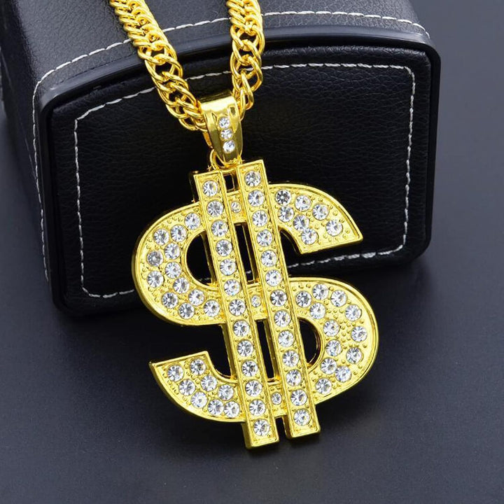 Gold Chain Dog Collar Adjustable Cuban Link Dog Necklace with Crystal Dollar Sign Pendant Cute Fashion Pet Jewelry Chain Puppy Cat Costume Outfits Accessories with Extender Chain