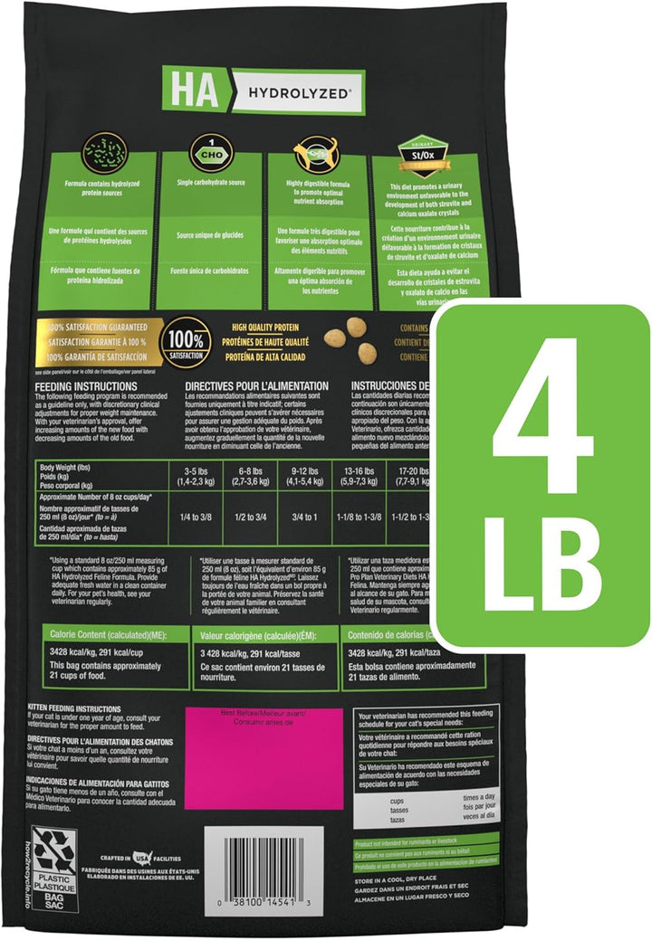 Purina  HA Hydrolyzed Feline Formula Dry Cat Food - 4 Lb. Bag