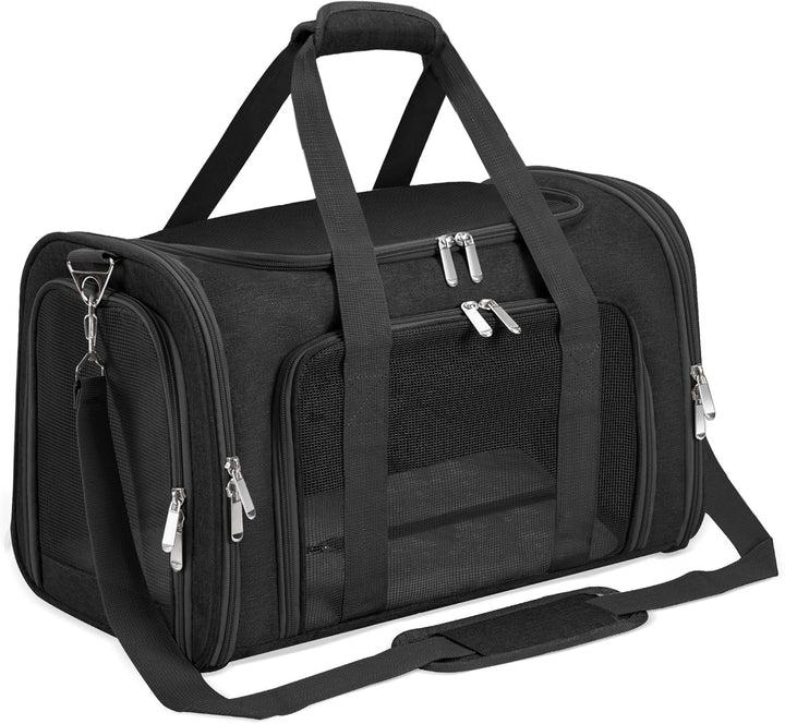 Soft-Sided Cat/Dog/Pet Carrier, Collapsible Pets Travel Carriers for Big Cats/Small Dogs with Shoulder Strap & Removable Mat, Mesh Puppy Carry Bag, up to 16 Lbs, TSA Airline Approved(Gray)