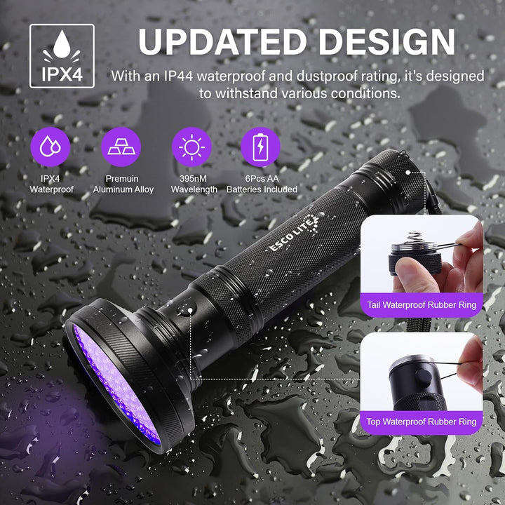 UV Flashlight Black Light, 100 LED 395 Nm Ultraviolet Flashlights UV Blacklight Detector for Dog Urine, Pet Stains and Bed Bug, Matching with Pet Odor Eliminator