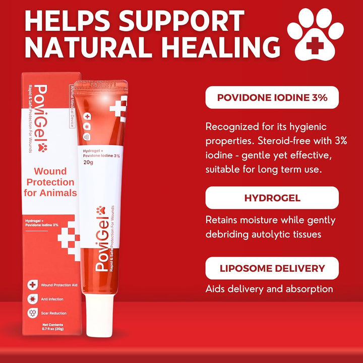 Dog Wound Care Ointment with Povidone Iodine 3%, Relieves Pain, Itching Skin, Ringworm, Hot Spots, Ear Infection, Yeast, Irritations, Cuts, Treatment for Dogs and Cats, Safe for All Animals, 0.7 Fl Oz
