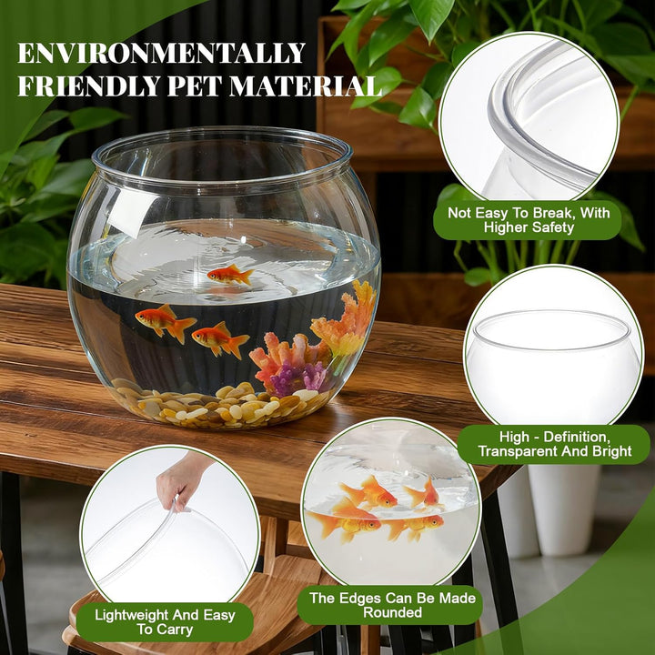 5 Gallon Plastic Fish Tank Large Bowl Shatterproof with Crystal Clear Clarity for Terrarium, Flower Vase Centerpiece Gift for Fish Lovers (Round)