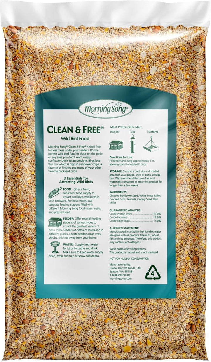 Clean & Free Shell Free Wild Bird Food, Premium No Mess Bird Seed for outside Feeders, 10-Pound Bag