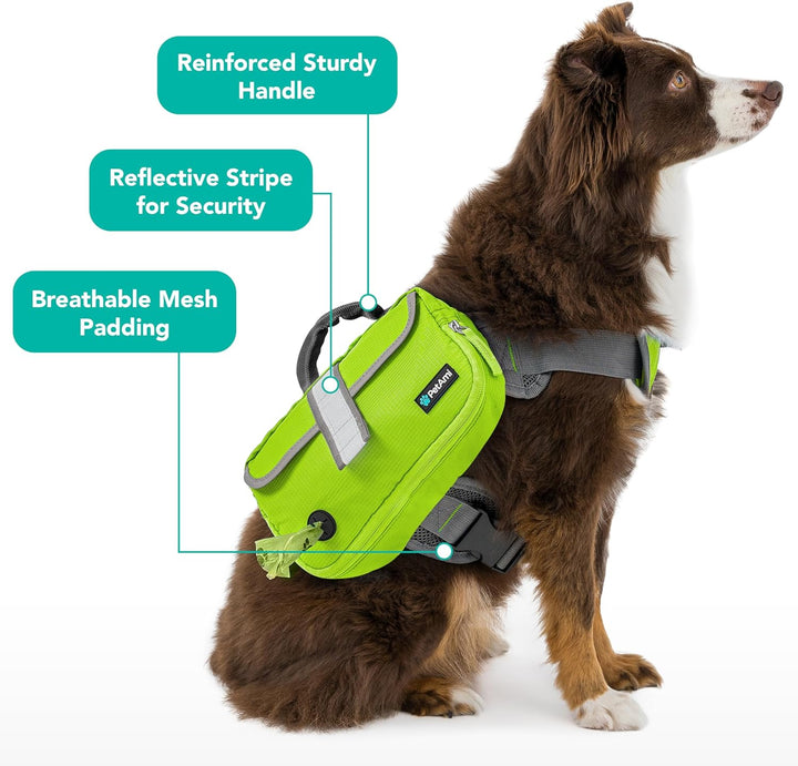 Dog Backpack for Medium & Large Dogs, Saddle Bag for Dogs to Wear for Hiking, Pet Backpack Harness Dog Pack with Reflective Side Pockets for Walking Running