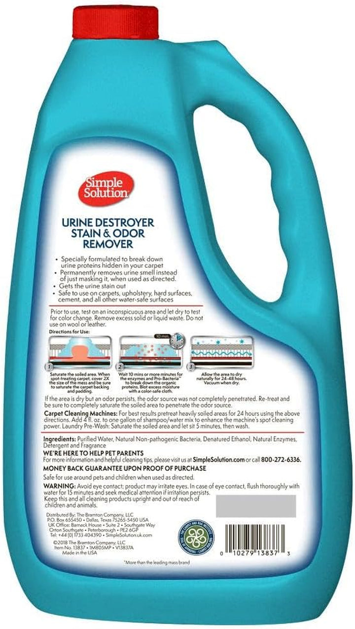 Urine Destroyer, Enzymatic Cleaner and Urine Odor Eliminator, Pet Stain Remover, Dog Pee Stain Destroyer, Cat Urine Neutralizer, Carpet Cleaner, Rug Deodorizer, Spot Cleaner, 1 Gallon