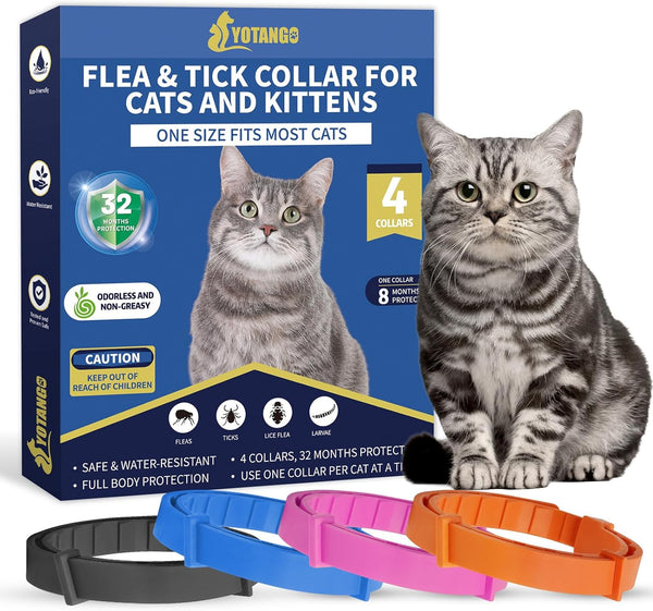 4 Pack Flea Collar for Cats, 32 Months Flea and Tick Prevention for Cat, Waterproof Natural Cat Fleas and Ticks Treatment, Adjustable Fleas and Ticks Collar for Cats Kittens(4 Colors)