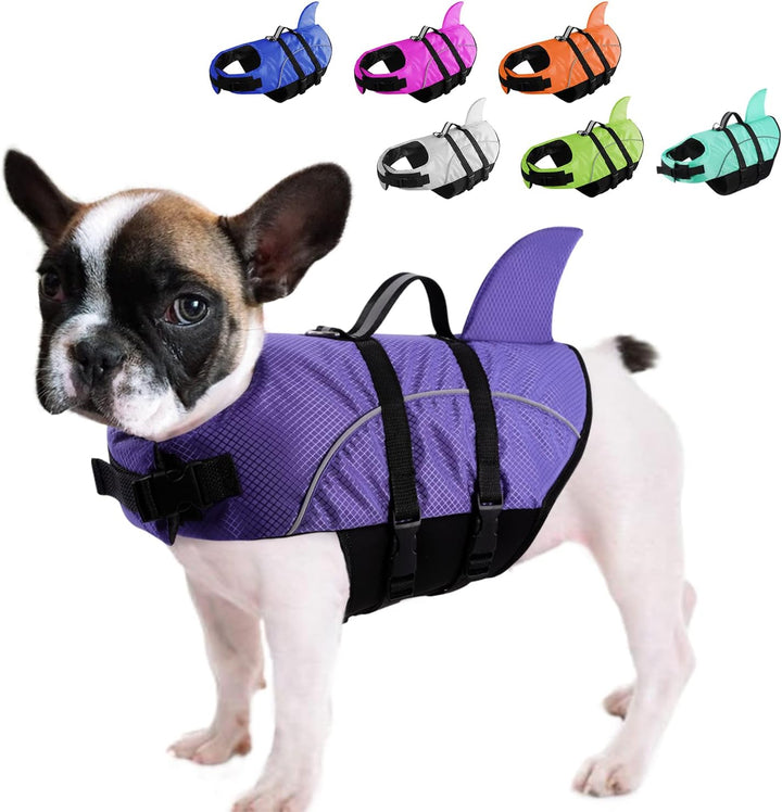 Ripstop Dog Life Jacket Shark Life Vest for Dogs, Safety Lifesaver with High Buoyancy and Lift Handle for Small and Medium Breeds（Rose Red XS）