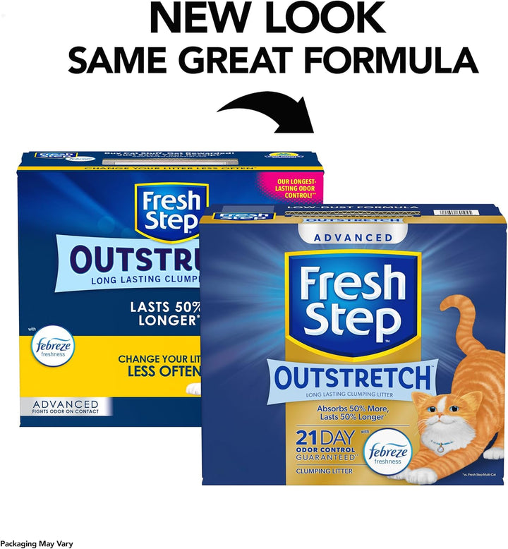 Outstretch Advanced Long Lasting Clumping Litter with Febreze Freshness, Activated Charcoal Litter Lasts 50% Longer, 32 Lbs. (2 X 16 Lb. Box)