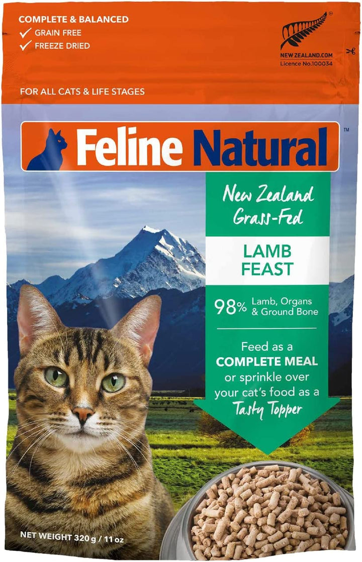 High Protein Dry Cat Food, Freeze-Dried Diet with 98% Meat, Organs & Seafood, No Peas, Grains, or Artificial Additives, Made in New Zealand, Chicken & Lamb, 11Oz