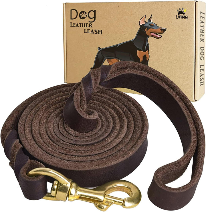 Leather Dog Leash 6Ft X 3/4 Inch, Heavy Duty Genuine Leather Braided Dog Training Leash, Soft and Strong Pet Lead for Large, Medium, Small Dogs