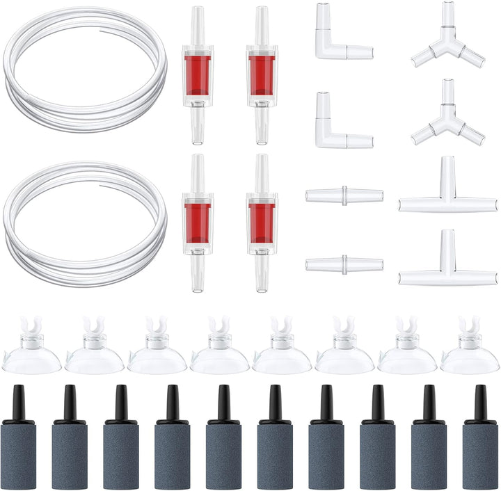 13 Feet Airline Tubing Standard Aquarium Air Pump Accessories with Air Stones, Check Valves, Suction Cups and Connectors