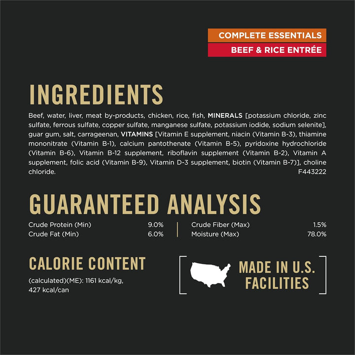 Complete Essentials Wet Dog Food Chicken and Rice Entree and Beef and Rice Entree Variety Pack - (Pack of 12) 13 Oz. Cans