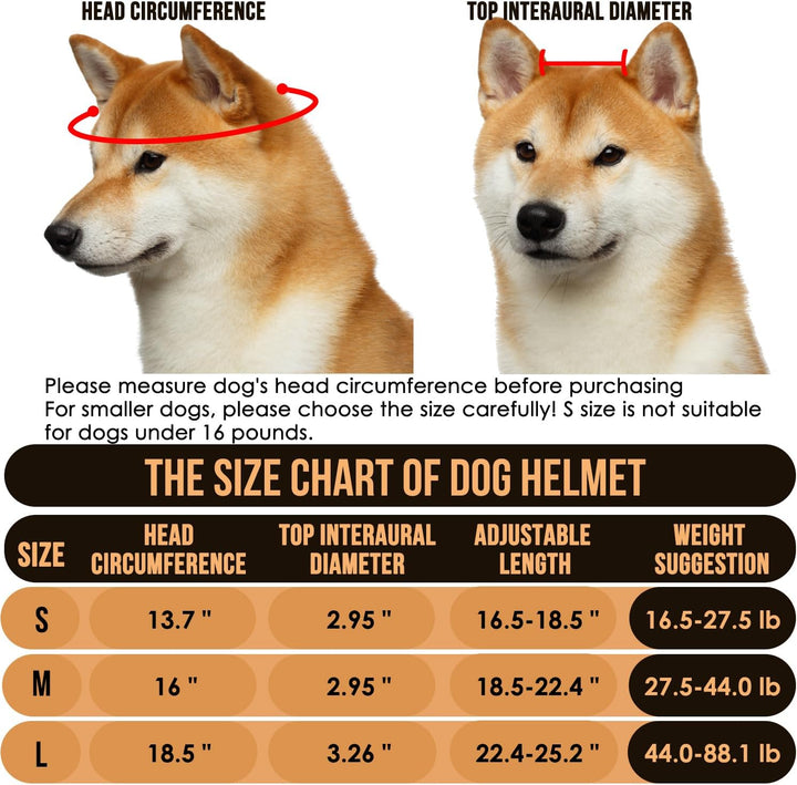 Dog Helmet and Goggles - UV Protection Doggy Sunglasses Dog Glasses Pet Motorcycle Helmet Hat with Ear Holes Adjustable Belt Safety Hat for Small Medium Large Dogs Puppy Riding (Black, S)