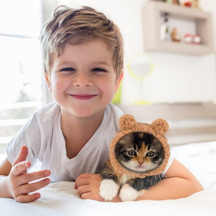 Cute Cat Costume Warm Bear Hat Adjustable Soft Small Pet Headwear for Puppy Dog (Brown)