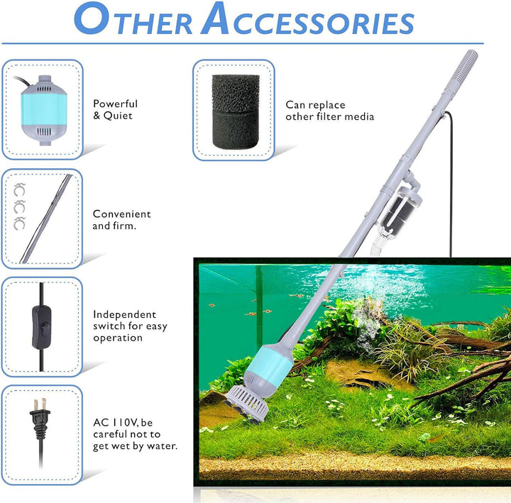 360GPH Electric Aquarium Gravel Cleaner, 5 in 1 Automatic Fish Tank Cleaning Tool Set Vacuum Water Changer Sand Washer Filter Siphon Adjustable Length 15W