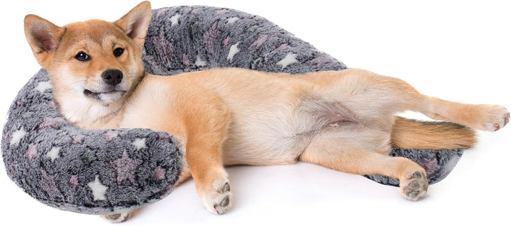 Pet Calming Pillow for Dogs, Soft U-Shaped Pillow Glow in the Dark, Joint Relief, Sleep Comfortably,Suit for Small, Medium, Large Dogs, Fluffy Pet Neck Pillow (S-Pink)