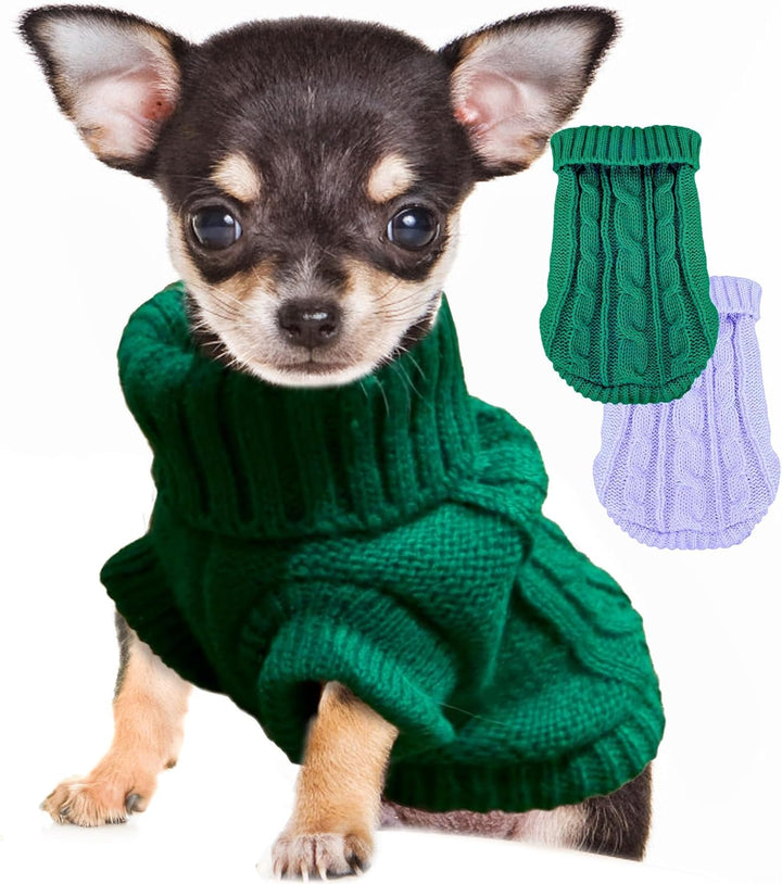 XXS Dog Sweater, 2 Pieces Turtleneck Knitted Chihuahua Sweater Yorkie Teacup Dog Clothes Small Dogs Girl Winter Warm Sweaters Pet Cat Sweater Cold Weather Puppy Clothes Xx-Small