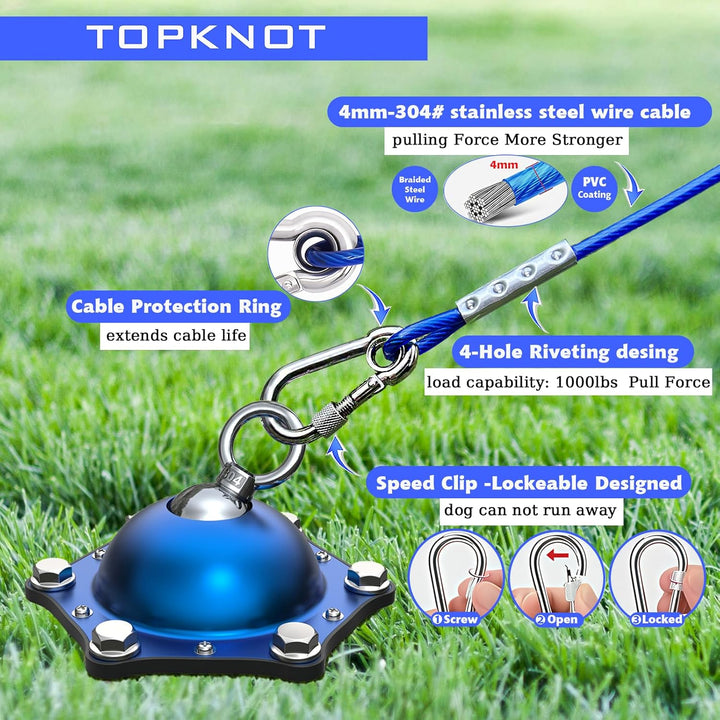 Dog Tie Out Cable and Stake for Camping,360°Swivel Dog Run- No Tangle,With 30FT Heavy Duty Cable, Runner for Yard - up to 150Lbs,Ideal for Outdoor Camping