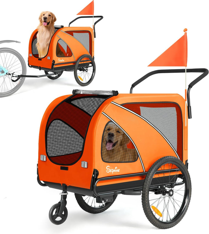 Dog Bike Trailer, Supports up to 88 Lbs, 2-In-1 Pet Stroller Cart Bicycle Carrier, Easy Folding Cart Frame with Quick Release Wheels, Universal Bicycle Coupler, Non-Slip Floor, Internal Leash