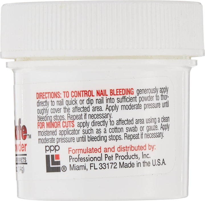 PPP Nail-Safe Styptic Powder for Dogs & Cats - Quickly Stops Bleeding from Nail Clipping - for Groomers and Veterinarians - 0.5 Oz