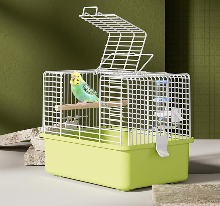Portable Bird Travel Carrier Cage – 360° Full View Wire Carrier with Feeder & Water Cup for Cockatiels, Parakeets – Locking Door, Easy Clean, Perch Included – Perfect for Vet Visits, Trips(Size:L)