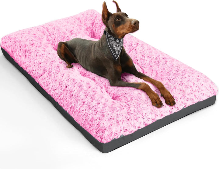 Deluxe Washable Dog Bed for Large Dogs Dog Crate Mat 35 Inch Comfy Fluffy Kennel Pad Anti-Slip for Dogs up to 60 Lbs, 35" X 23", Grey