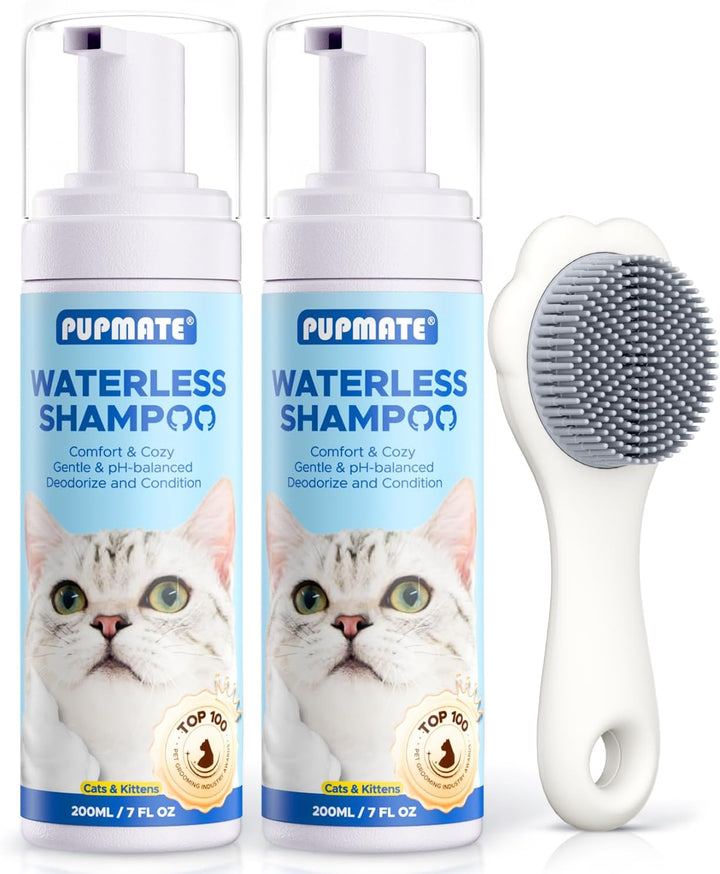 Cat Waterless Shampoo with Brush - No Rinse Formula for Quick Clean between Baths, Hypoallergenic & Detangling, Reduce Itchy Skin Shedding & Odor Control,Vet-Recommended for Kittens/Senior Cats