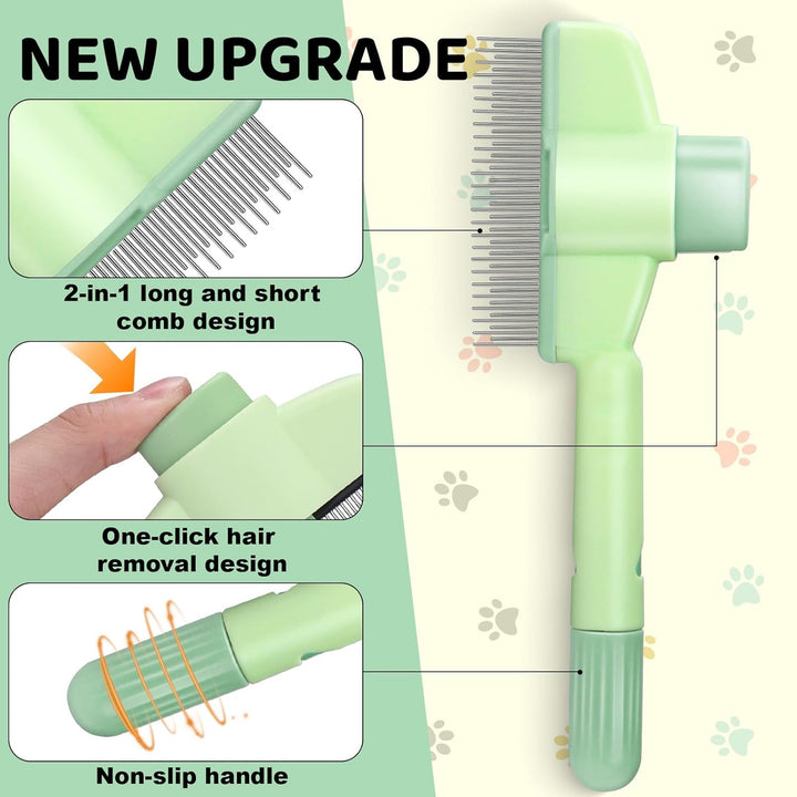 Pet Hair Removal Comb One-Click Self-Cleaning Grooming Brush, De-Shedding Comb for Short & Long Hair, Pet Grooming Supplies for Cats & Dogs