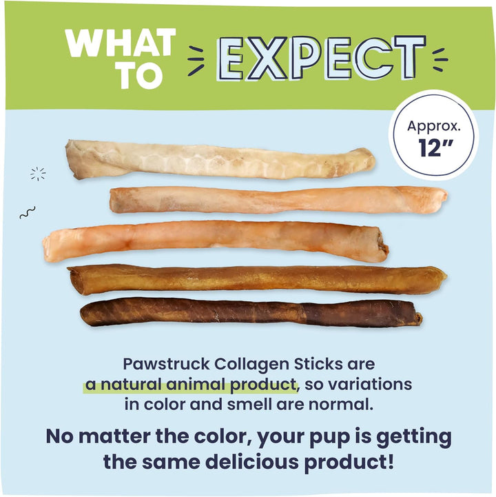 Natural Large 12" Beef Collagen Sticks for Dogs – Long-Lasting Rawhide Alternative, High Protein Treats with Chondroitin & Glucosamine – 5 Pack