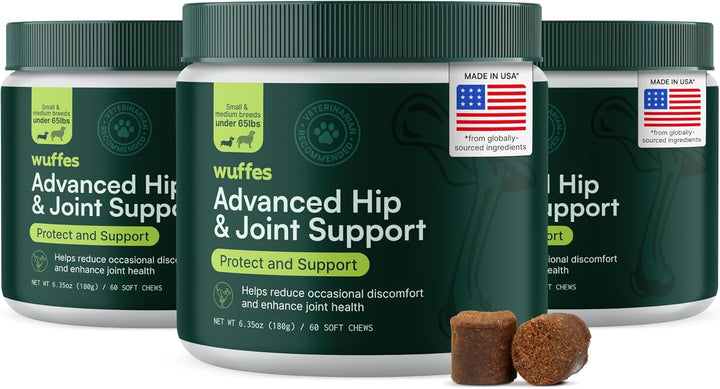 Advanced Dog Hip and Joint Supplement with Glucosamine, Chondroitin, Omega 3, MSM, and Green Lipped Mussel, 60 Pork Flavored Chews for Small and Medium Dog Breeds