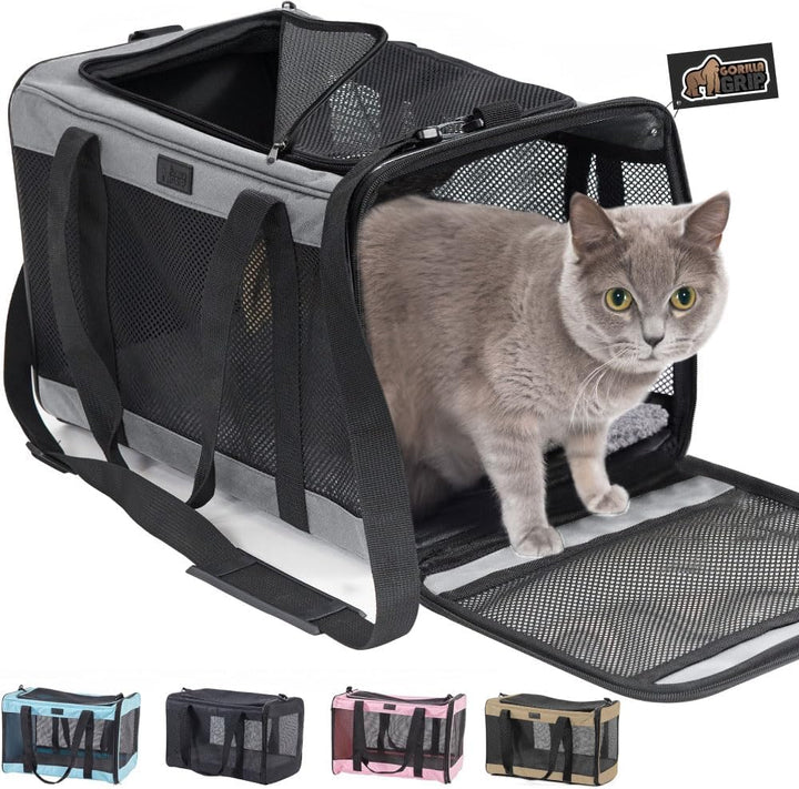 Cat Carrier Travel Bag up to 15 Lbs, Soft Collapsible Small Dog Carriers, Top and Side Entry Breathable Mesh, Grip Feet on Underside, Cozy Washable Waterproof Pad, Portable Kennel, Pink