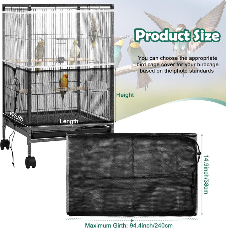 2 Pack Bird Cage Seed Catcher Guard, Bird Cage Cover,Heavy Duty Adjustable Nylon Mesh Netting Seed Catche for Parrot Parakeet Macaw African(L-94.4’’*14.9’’)