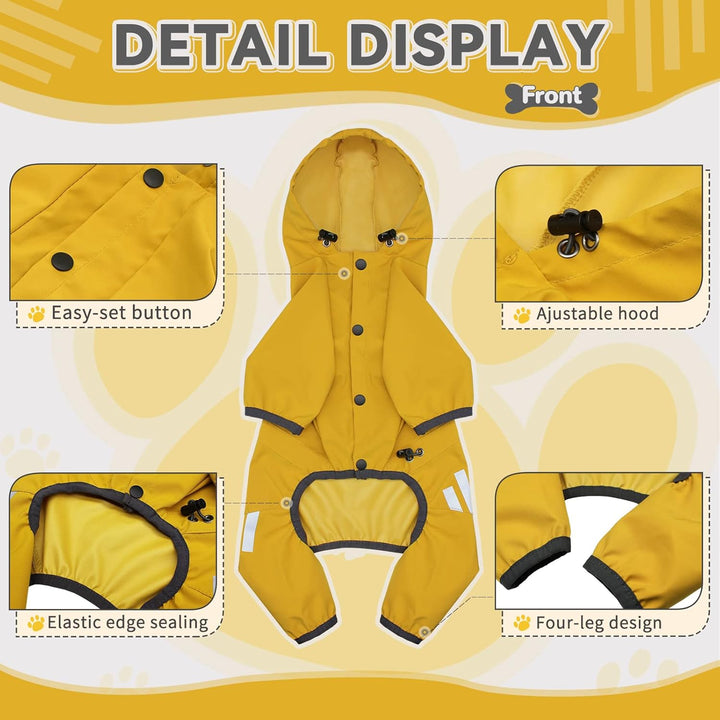 Dog Raincoat, Waterproof Dog Rain Jacket with Hood, Rain Coat with Leash Hole, Reflective Strap for Small Medium Dogs, Lightweight Puppy Clothes(Yellow,S)